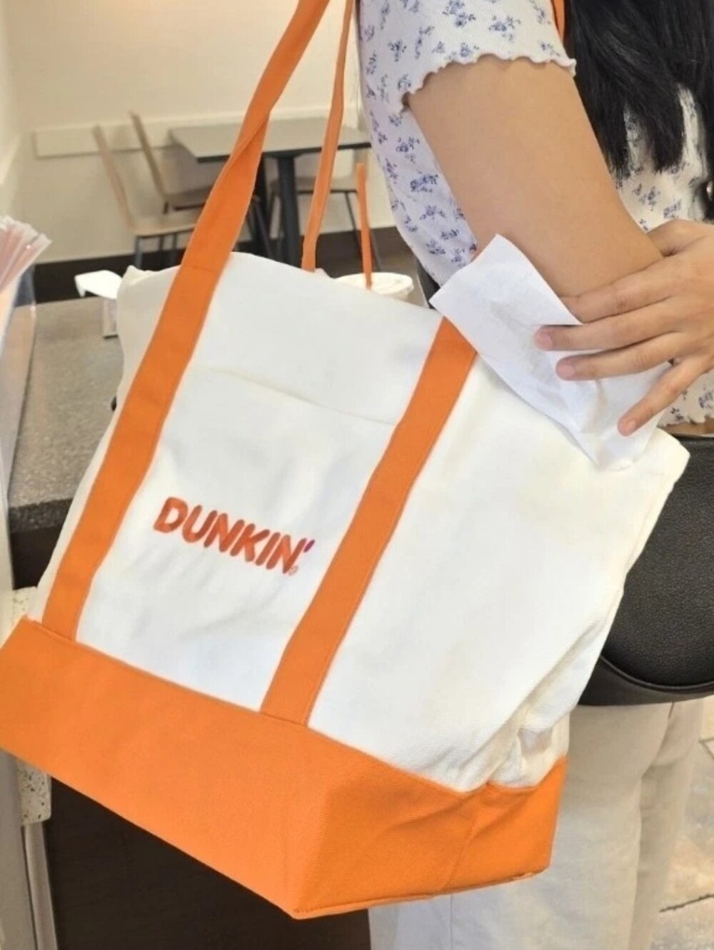 DUNKIN CANVAS Large TOTE BAG Limited Edition White & Orange Brand NEW